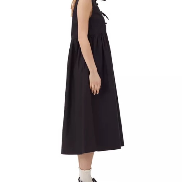 Ganni Black Sleeveless Midi Dress with Front Tie Details - Picture 3 of 6